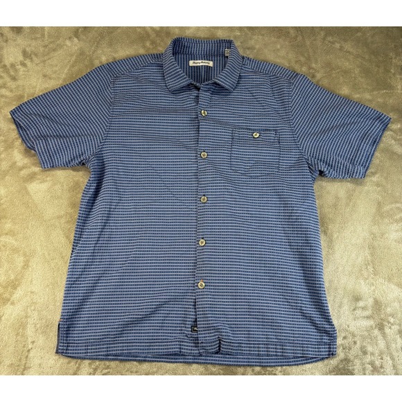 Tommy Bahama Other - Tommy Bahama Shirt Mens Large Blue Grid Short Sleeve Textured Button Up